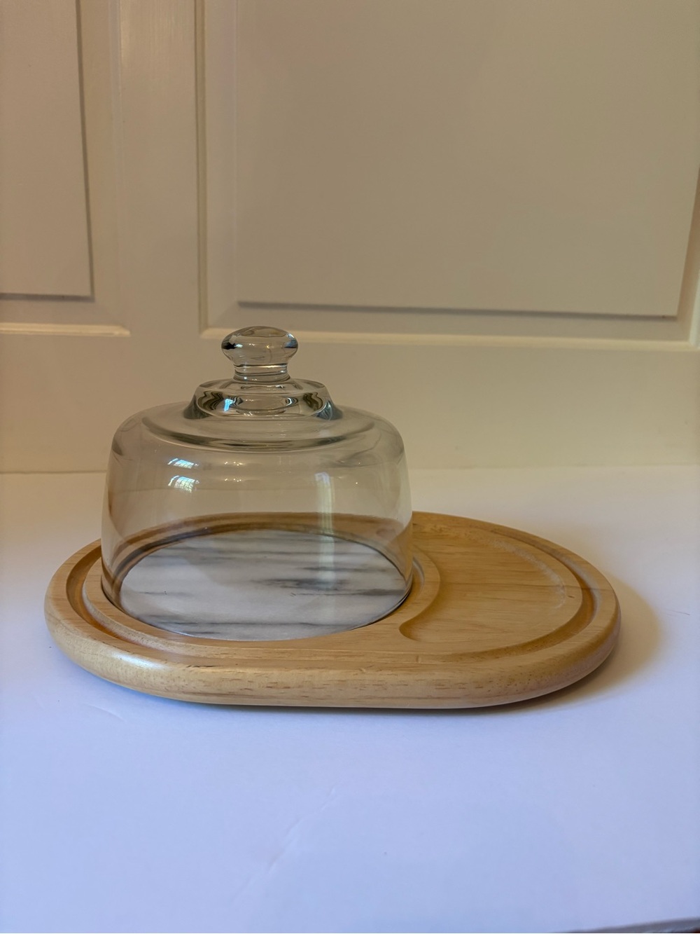 VTG Dolphin Farmhouse Cheese App Tray Lidded Glass Beechwood Marble Gray OS - Picture 4 of 9
